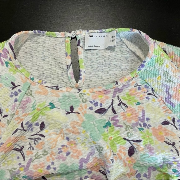 NWOT ASOS Pastel Floral Textured Cutout Mini Dress Sz 10 - Picture 3 of 6
